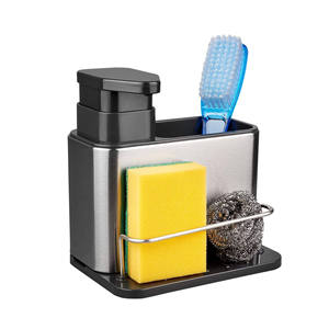 Organisateur d'évier de cuisine autoportant en acier inoxydable avec distributeur de savon, design amovible, support non pliable, couleur argent - Product Image 1