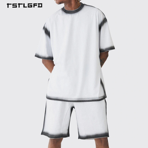 Manufacturer Gradient <b>Spray</b> Dye Shorts <b>Set</b> for Custom Logo in Vintage Street Style and High Quality Distressed Mens Tracksuit - Product Image 2