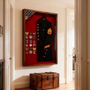 Vitrine d'exposition pour uniforme JROTC noir Iheipye Tendances 2025, en bois massif et acrylique, avec protection <span class=keywords><strong>UV</strong></span>, cadre mural - Product Image 1