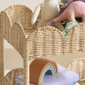 Rattan Woven <b>Storage</b> <b>Cart</b> 3 Tier With Wheels Movable Organizer For Toys And Bathroom Essentials Floor Standing Type - Product Image 3