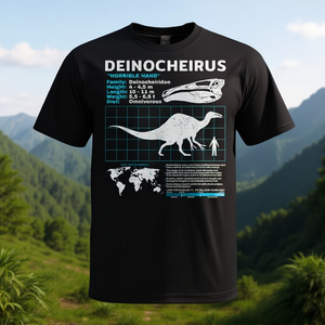 Camiseta Deinocheirus Dinosaur Facts para Adultos, Unisex, Negra, 100% Algodón, Diseño Educativo, Tema de Animales Prehistóricos - Product Image 3
