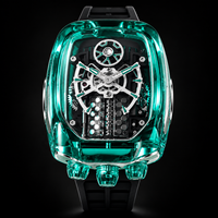Montre pour homme transparente en cristal brillant, automatique, mécanique, lumineuse, bracelet en silicone caché, boîtier en forme de baril, Japon MIYOTA