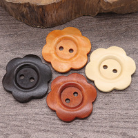 Kancing Kayu Alami Berpola Bunga Klasik Bentuk Bunga Warna Natural 2 Lubang untuk Kemeja Anak, Kardigan, Sweater, Mantel Vintage