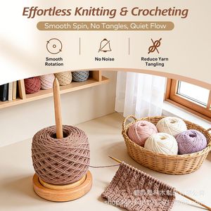 Wooden Yarn Rack Magnetic Rotating Spool With Phone Holder <b>Crochet</b> <b>Hook</b> Knitting Supply Craft Tools Desktop Organizer - Product Image 3