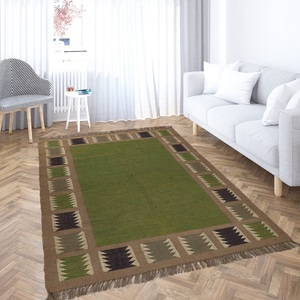 Tapis de jute en laine Kilim naturelle Tapis durable fabriqué à la main avec motif géométrique pour salle à manger Intérieur contemporain de bureau à domicile - Product Image 2
