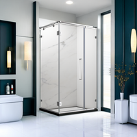Cabine de douche d'angle sans cadre sur mesure avec porte battante en verre pour salle de bain