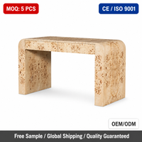 Bureau en bois de burl avec cascade de tiroirs et pieds en dalle, bureau moderne pour bureau à domicile, bureau contemporain en cascade pour maison et hôtel