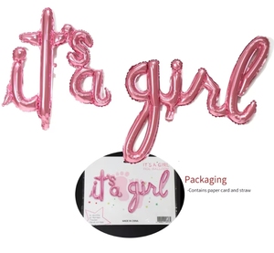 Globo de Aluminio con la Frase 'Es una Niña' o 'Es un Niño' en Letra Escrita a Mano, Colección <span class=keywords><strong>2021</strong></span>, Azul, para Fiesta de Baby Shower - Product Image 1