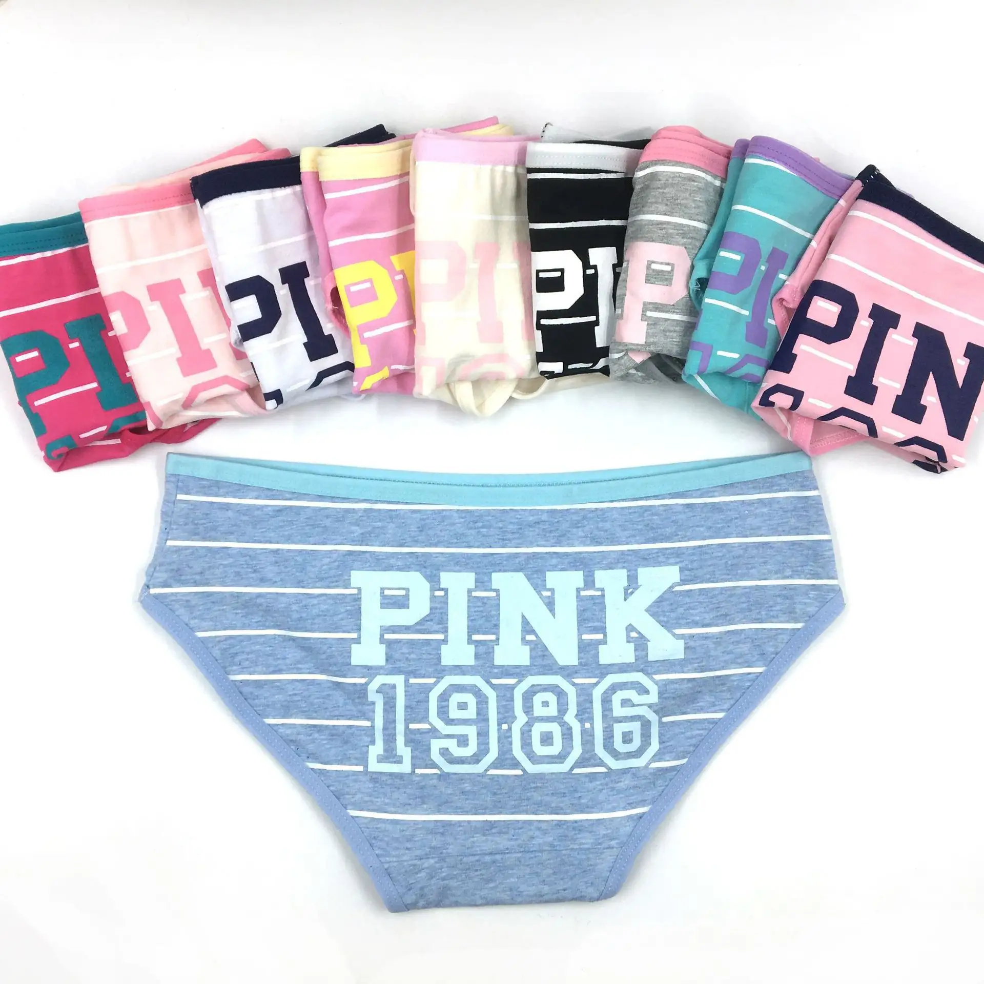 OLAF High Quality Cute Pure Cotton Everyday Wear Panties Ladies Pink Mid Waist Organic Words Printed Underwear Panty For Women