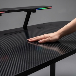 Bureau de jeu moderne AOR en fibre de carbone pour <span class=keywords><strong>PC</strong></span> de bureau, <span class=keywords><strong>avec</strong></span> plateau en métal et ABS, éclairage RGB, porte-gobelet et support pour casque - Product Image 5