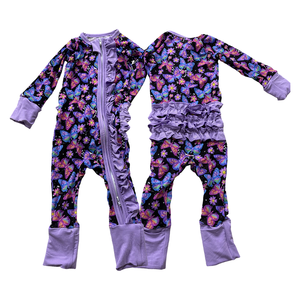 Romper bayi organik, piyama ritsleting bambu kustom Onesie dua arah ritsleting baju tidur bayi Zippy pakaian bayi cetak pakaian bayi - Product Image 6