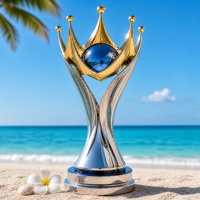 Fabricant de trophées métalliques sur mesure OEM/ODM, trophée sphérique bleu couronne, fournisseur de trophées métalliques sur mesure pour événements haut de gamme