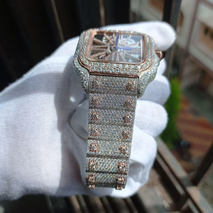 Montre élégante en alliage de quartz et verre, avec diamants Moissanite, pour homme, au design luxueux et brillant, bracelet en acier inoxydable, écologique - Product Image 4