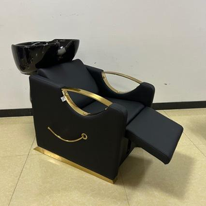 Luxury <b>Gold</b> <b>Frame</b> Shampoo Chair with Black Ceramic Bowl and PU Leather Backrest for Barbershop & Beauty Salon Hair Spa Equipment - Product Image 5