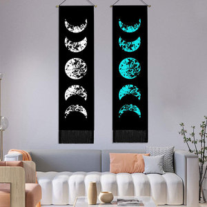Tapisserie murale avec des Phases, du soleil et de la lune, noire, impression HD, décoration psychédélique - Product Image 1