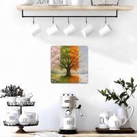 Vier Seizoenen Boom Aluminium Paneel Schilderij Metalen Wanddecoratie Aluminium Kunstprint Vierkant 20 cm