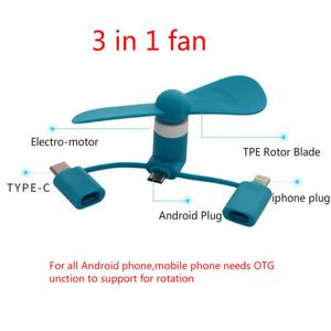 Ventilador USB Mini 3 en 1 Tipo-C Portátil para Teléfono Móvil, para iPhone y Teléfonos Android, Muestra Gratis, Gran Venta - Product Image 5