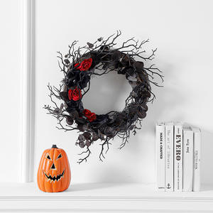 <b>Halloween</b> Withered <b>Wreath</b> Simulation Flowers Black Decorative Rattan Circle Wall Hanging for <b>Door</b> for Holiday Party Decorations - Product Image 2