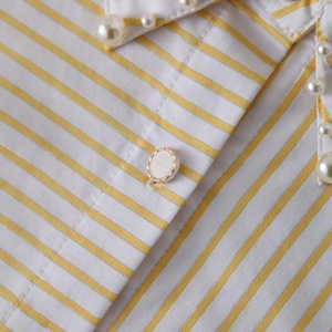 Estate personalizzata in tinta unita stile coreano Beige Vintage elegante manica da ufficio in <span class=keywords><strong>Lurex</strong></span> con righe top camicette da donna - Product Image 4