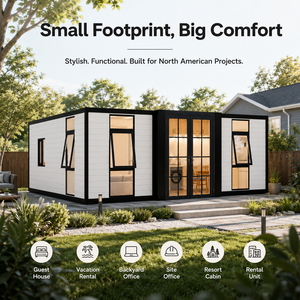 Casa Contenedor Prefabricada Moderna de Doble Ala de 20 Pies Cuadrados, Estructura de Acero, Impermeable, Resistente al Fuego, Expandible, para Uso como Almacén, 5 Años de Garantía - Product Image 1