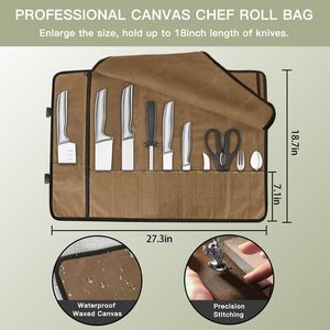 Muestra gratis de lona Chef Knife Roll Bag 10 ranuras para cuchillos y un Bolsillo grande con cremallera Durable 10oz Canvas Knife Case - Product Image 1