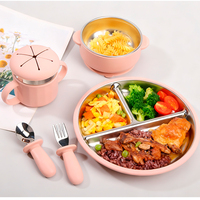 En Gros Set de Repas en Silicone Sans BPA pour Bébé: Napperon, Bavette, Assiette, Bol, Tasse Anti-Fuite, Tasse à Goûter, Cuillère Fourchette en Bois, Vaisselle de Bébé