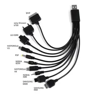 Kabel adaptor pengisi daya 10 in 1, kabel data 3.0 untuk PSP/Samsung, kabel konektor multifungsi universal