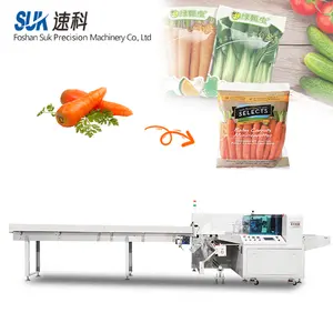 Máquina automática de embalagem horizontal para frutas e vegetais, repolho e cenoura, fluxo de bolsas