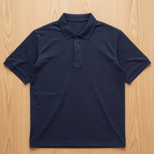 Polo en tricot à manches courtes bleu marine pour homme, couleur unie, style décontracté - Product Image 2