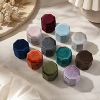 Boîte à bagues octogonale de luxe en velours Zebopak, personnalisable avec logo, vente en gros, double compartiment, pour demande en mariage, fiançailles, cadeau, en vrac