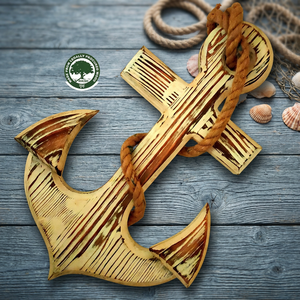 Ancre murale en bois de pin de qualité supérieure, style nautique, polie, avec corde en jute - Décoration d'intérieur et cadeau de vacances - Product Image 3