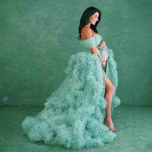Vestido Burlesque <span class=keywords><strong>Boa</strong></span> Boudoir <span class=keywords><strong>de</strong></span> Tul Arrugado, Lujoso Vestido <span class=keywords><strong>de</strong></span> Novia para Fotografía - Product Image 3