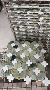 Mosaico <span class=keywords><strong>de</strong></span> Piedra en Forma <span class=keywords><strong>de</strong></span> Flor, Proveedores <span class=keywords><strong>de</strong></span> Mosaico Floral <span class=keywords><strong>de</strong></span> Piedra Blanca y Verde con Borde Aleatorio para Baño, Decoración <span class=keywords><strong>de</strong></span> Mármol con Corte por Chorro <span class=keywords><strong>de</strong></span> Agua - Product Image 6