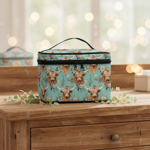Bolsa de Maquillaje Portátil con Cierre y Asa Suave, Diseño de Vaca Highland Verde Menta, para Viaje, Uso Diario, Regalo, Organizador de Cosméticos, Duradera y Moderna - Product Image 6