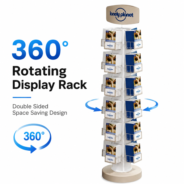 Spinning Rotating Metal CD/DVD/Postcard/Book Display Rack with Both Sides Display Powder Coated for Supermarket & Retail Shops