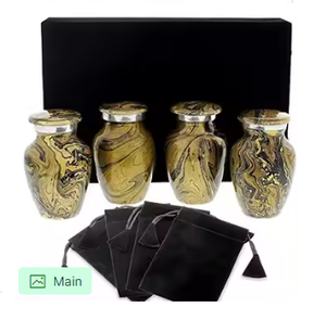 Gold Black Mini Keepsake Cremation Urn Set of 4 Small Metal Ashes Urns with Velvet <b>Box</b> <b>Memorial</b> Funeral Container Set - Product Image 5