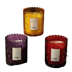Romantic Soy <b>Wax</b> Aromatherapy Candles Scented Luxury Delicate Embossed Glass Jar Pillar Long-lasting Environment-Friendly - Product Image 1