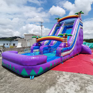 Structure gonflable aquatique tropicale pour enfants, avec toboggan aquatique violet, pour le jardin. - Product Image 2