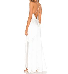 فستان نسائي طويل من الساتان, فستان سهرة أنيق من الساتان الأبيض ذو تصميم مكشوف الظهر مناسب لإشبينات العروس من الساتان - Product Image 2