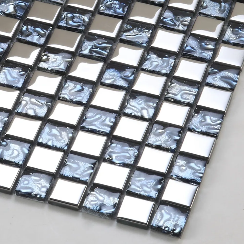 Hot Sale Light Blue Mixed Silver Color Square Decorative Crystal Glass Mosaic Tiles For Living Room Or Bathroom