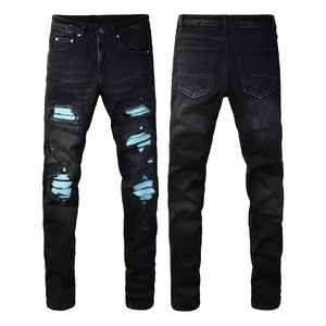 Jeans de Mezclilla Orgánica Rectos para Hombre, Estilo Formal, Cintura Media, con Pliegues y Efecto Desgastado, Color Negro, para Primavera - Product Image 3