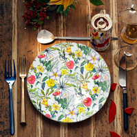 Assiette de présentation en plastique, directement de l'usine, décorative pour fruits, imprimée UV, ronde, style européen, pour repas et mariages