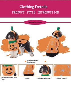 Disfraz de Calabaza de Halloween para Cachorros, Adorable, de Poliéster, para Fiestas, para Animales Pequeños, Venta al Por Mayor - Product Image 6