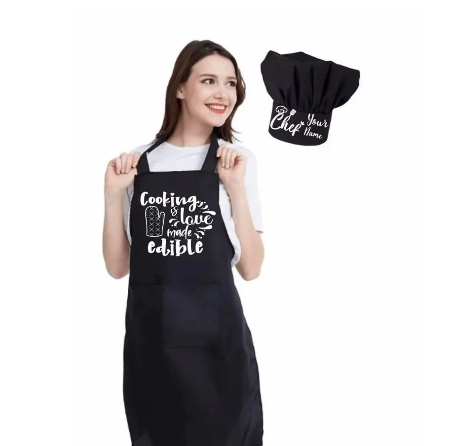 Delantal comercial comestible con gorro de Chef a juego, regalo blanco para mujer y chef