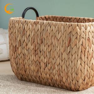 Porte-couverts en jacinthe d'eau avec poignées Boîtes de rangement rectangulaires tissées à la main pour comptoirs de cuisine et pique-niques - Product Image 1