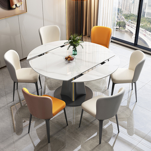 Marble Modern Expandable Adjustable Round Dining <strong>Table</strong> for Villa Hotel Apartment-8-Person Capacity <strong>Stable</strong> &amp; Multipurpose - Product Image 6