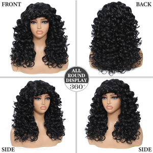 Perruque afro bouclée longue de 20 pouces avec frange, perruque volumineuse en cheveux humains bouclés, sans colle, style naturel et facile pour les femmes noires - Product Image 3