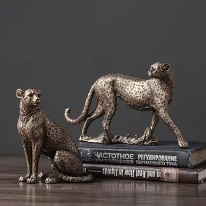 afrikaanse keramische beeldje Suppliers-Hot Koop Brons Dieren Messing Luipaard Standbeelden Hars Afrikaanse Polyresin Zitten Leopard Standbeeld