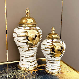 Jarrón de lujo dorado claro para Hotel, jarrón de centro de mesa decorativo de escritorio para el hogar, tarro de jengibre de cerámica para decoración y regalo de bodas - Product Image 3