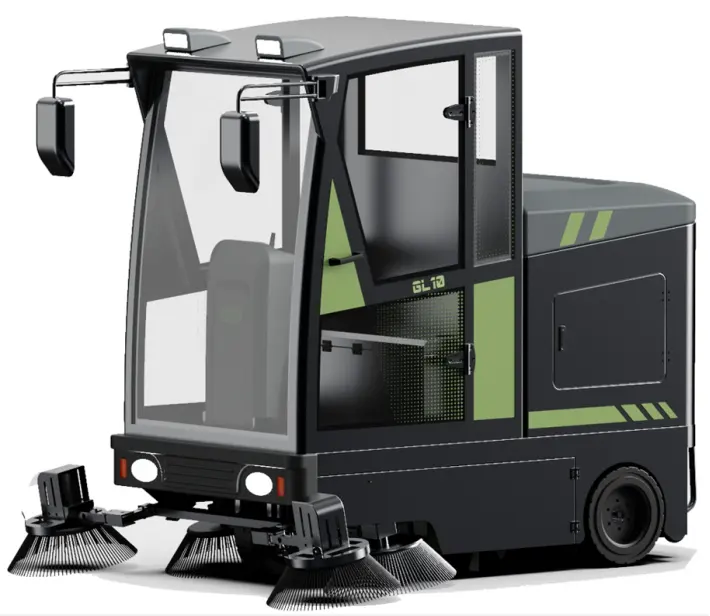 SHUOJIE SJ1950 3 Wheels Double Vacuum Battery Road Sweeper Truck With Spray Dust Reduction System